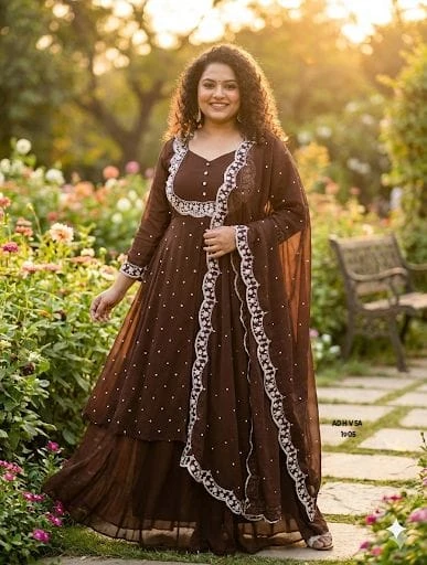Black Georgette Heavy Embroidery Work Anarkali Gown Set